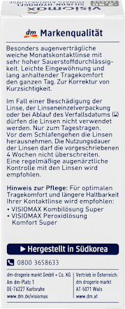 měsíční kontaktní čočka Silikon-Hydrogel -2,50 DP Visiomax