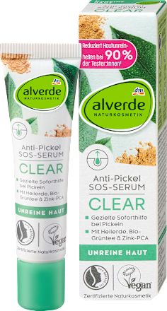 Pattanás elleni SOS-szérum problémás bőrre Clear, gyógyfölddel és bio zöldteakivonattal alverde NATURKOSMETIK