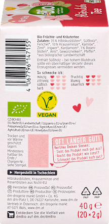 Kräutertee "Blütenliebe" mit Hibiskus, Minze & Rose (20 Beutel) dmBio