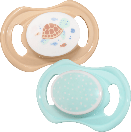 Schnuller Latex symmetrisch, beige/mint, Gr. 2, 5-18 Monate   babylove