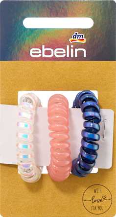 Spiralhaargummis holografisch, weiß/apricot/blau ebelin