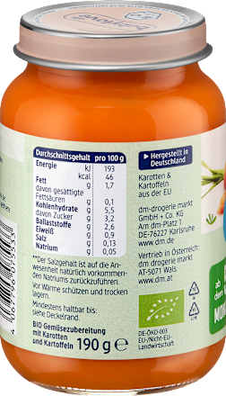 Gemüse Frühkarotten mit Kartoffel ab dem 5. Monat babylove