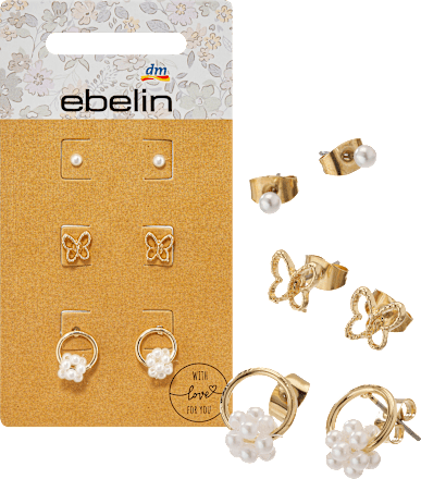 Ohrstecker Schmetterlinge & Perlen, Gold-Optik ebelin