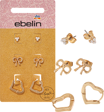 Ohrstecker Herzen & Schleifen, Gold-Optik ebelin