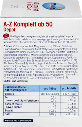 Kompleks witamin i minerałów A-Z 50+ w tabletkach depot, 100 szt. Mivolis