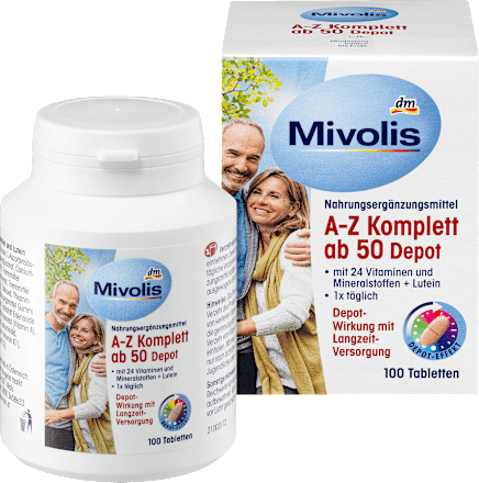 Kompleks witamin i minerałów A-Z 50+ w tabletkach depot, 100 szt. Mivolis