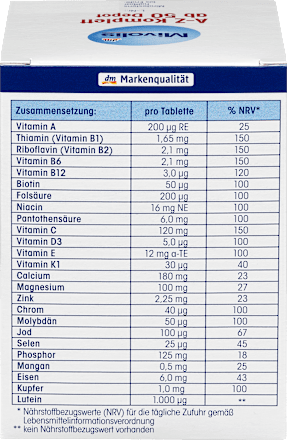 Kompleks witamin i minerałów A-Z 50+ w tabletkach depot, 100 szt. Mivolis