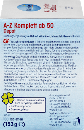 Kompleks witamin i minerałów A-Z 50+ w tabletkach depot, 100 szt. Mivolis