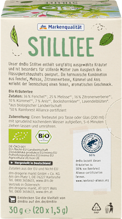 Stilltee Fenchel, Melisse, Zitronenverbene, Kümmel & Anis (20 Beutel) dmBio