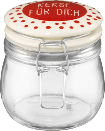 Glasvorratsdose 500ml mit Bügelverschluss "Kekse für dich" rot-weiß 11x11cm  Dekorieren & Einrichten
