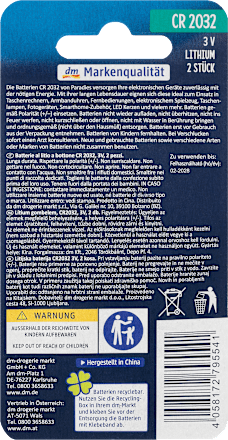 Batterien	Knopfzelle CR2032 Paradies
