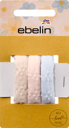 Haargummis mit Blumen hellblau/rosa/creme ebelin