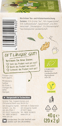 Grüner Tee Ingwer & Zitrone (20 Beutel) dmBio