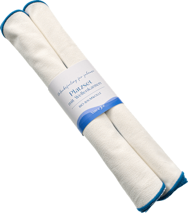 Platzset aus Baumwolle mit Wellenkantenrand/Stickerei, weiß/blau (33x48 cm) Vito & Joe