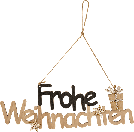 Holzschriftzug "Frohe Weihnachten", schwarz-natur-gold beglittert BOLTZE