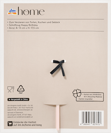 Kuchendekoration "Happy Birthday" aus Acryl, rosa dm home