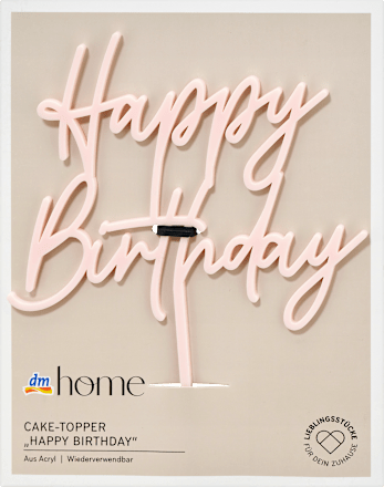 Kuchendekoration "Happy Birthday" aus Acryl, rosa dm home