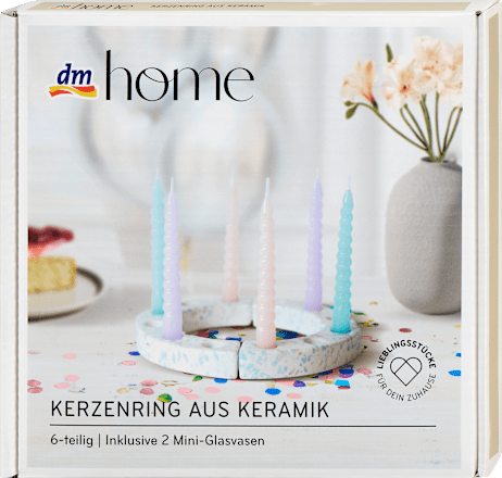 Geburtstagsring aus Keramik mit Mini-Vasen, weiß/Farbspritzer dm home