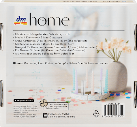 Geburtstagsring aus Keramik mit Mini-Vasen, weiß/Farbspritzer dm home