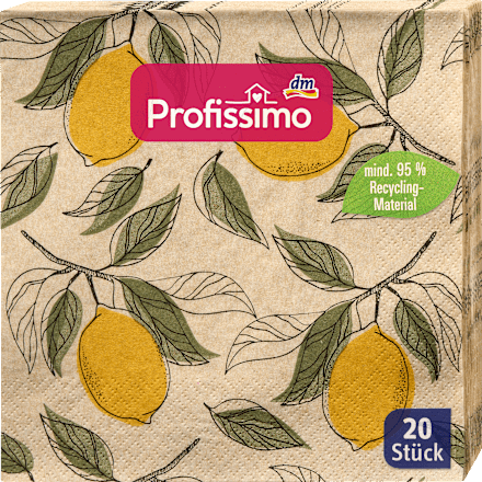 Servietten "Zitrone" aus Recyclingmaterial (33x33cm) Profissimo