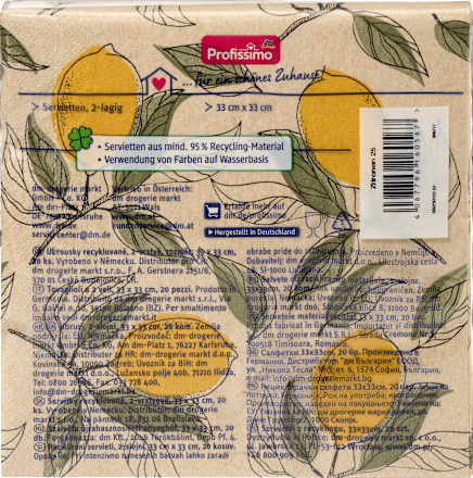 Servietten "Zitrone" aus Recyclingmaterial (33x33cm) Profissimo