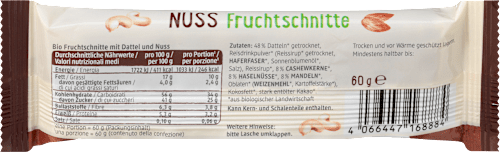 Bio gyümölcsszelet datolyával, mogyoróval és diófélékkel dmBio