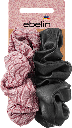 Scrunchies Lederoptik/Rosenmotiv schwarz, rosa ebelin
