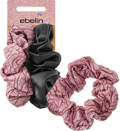 Scrunchies Lederoptik/Rosenmotiv schwarz, rosa ebelin