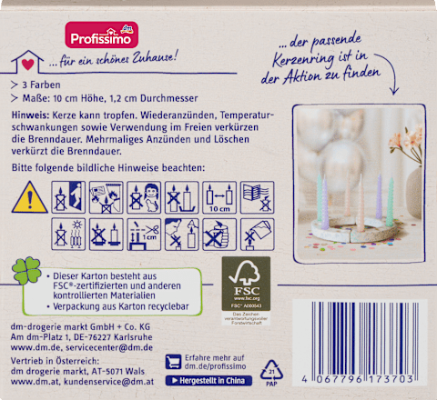 Geburtstagskerzen, gedreht, farbig-gemischt Profissimo