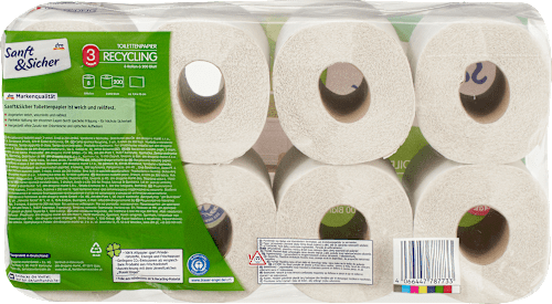 Toilettenpapier Recycling 3-lagig (8x200 Blatt) Sanft&Sicher