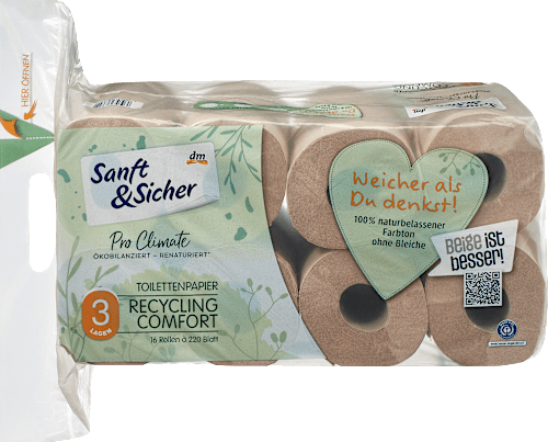 Hârtie igienică din hârtie reciclată cu 3 straturi Sanft&Sicher