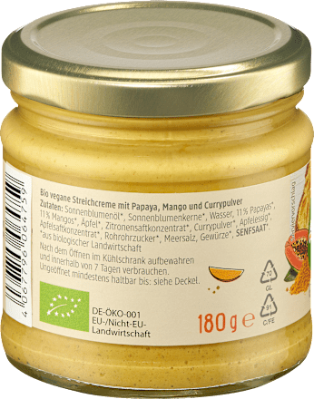 Bio krémes kenyérfeltét mangó-papaya-curry dmBio