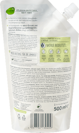 Flüssigseife Minze, Bergamotte Nachfüllpack alverde NATURKOSMETIK