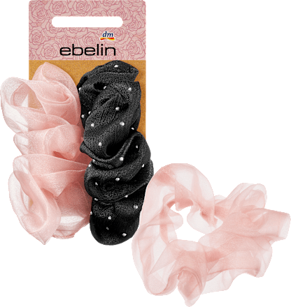 Scrunchies Tüll & Satinoptik rosa, schwarz ebelin