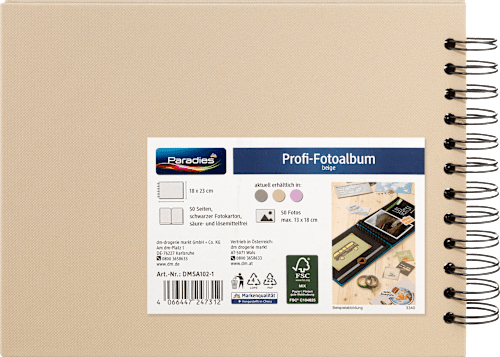 Fotoalbum Profi 23x18 cm,&nbsp;Beige mit&nbsp;schwarzen Innenseiten Paradies
