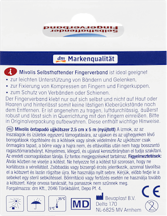 Selbsthaftender Fingerverband, 2,5 cm x 5 m (gedehnt), 1 Rolle Mivolis