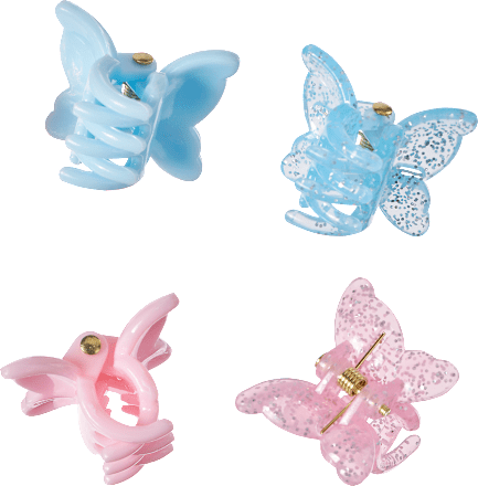Haarklammern Schmetterlinge mit Glitzer rosa, hellblau ebelin