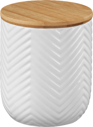 Keramikdose mit Holzdeckel, Muster Chevron, weiß Dekorieren & Einrichten