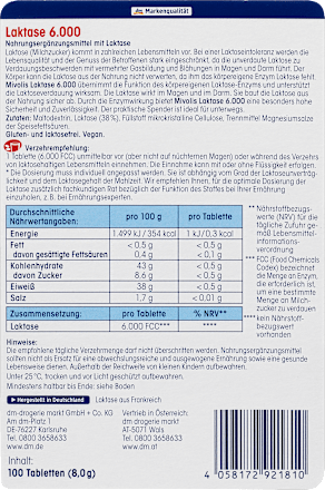 Laktase 6.000 Mini Tabletten 100 St Mivolis