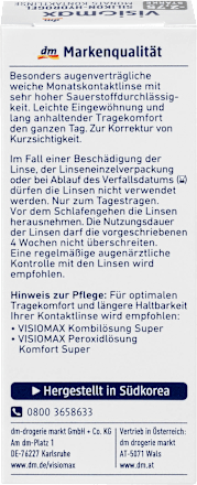 Silikon-hidrogel mesečna kontaktna leča, dioptrija -2,75 Visiomax