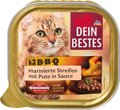 Nassfutter Katze marinierte Streifen mit Pute in Sauce, BBQ Dein Bestes