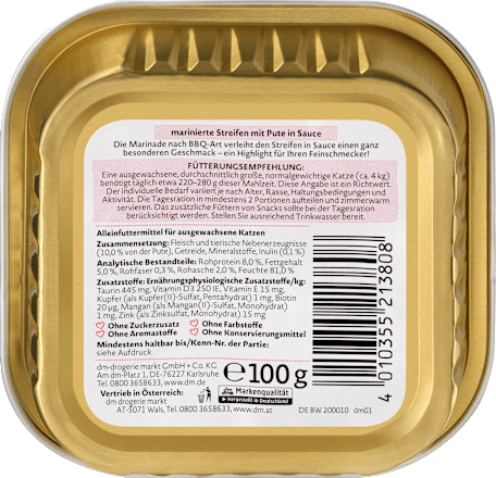 Nassfutter Katze marinierte Streifen mit Pute in Sauce, BBQ Dein Bestes