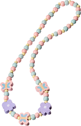 Halskette Holzperlen Blume & Schmetterling ebelin