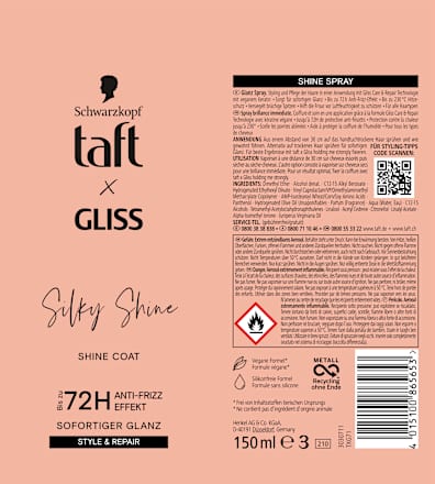 Glanz-Spray taft x Gliss Silky Shine Schwarzkopf taft