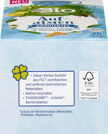Kräutertee "Aufatmen" mit Krauseminze, Eukalyptus & Zitronenthymian (20 Beutel) dmBio