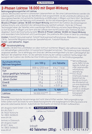Laktase 18000 2-Phasen Tabletten 40 St Mivolis