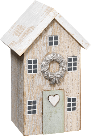 Holzhaus mit Türkranz beige Dekorieren & Einrichten