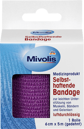 Selbsthaftende Bandage, 6 cm x 5 m (gedehnt), 1 Rolle Mivolis