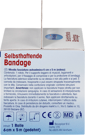 Selbsthaftende Bandage, 6 cm x 5 m (gedehnt), 1 Rolle Mivolis