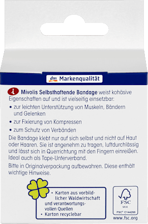 Selbsthaftende Bandage, 6 cm x 5 m (gedehnt), 1 Rolle Mivolis